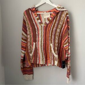 NWT New Lucky Brand stripe Baja long sleeve pullover hooded top sweater L